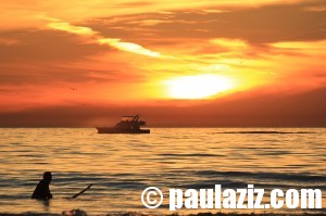 Surfer Boat Sunset
